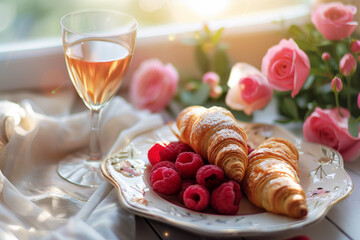 Romantic breakfast. Valentine's day breakfast.