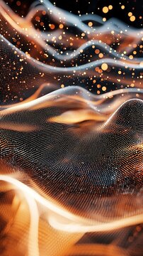 Holographic screens display mocha mousse with flowing data streams in vibrant colors