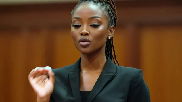 Young advocate presents compelling arguments during courtroom proceedings in a major legal case