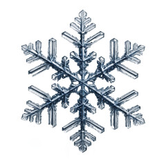 High quality macro image of a realistic snowflake isolated on transparent background. 