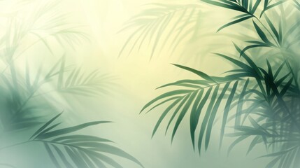 Fototapeta premium Soft, dreamy image of tropical palm fronds in a hazy, sunlit atmosphere.