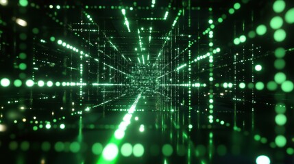 Obraz premium Abstract Green Lights Tunnel Digital Art Futuristic Technology Background