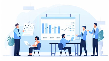 Business people working in office. Businessmen and businesswomen working together. Teamwork, meeting, brainstorming concept