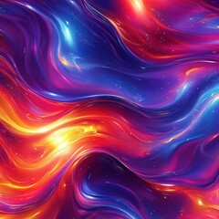 Fototapeta premium A beautiful background of colorful liquid waves with neon light reflections, glowing and shimmering in the dark.