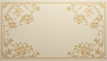 Elegant floral border with gold lotus design on beige background