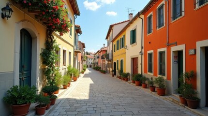 Fototapeta premium Colorful Mediterranean Village Street Scene