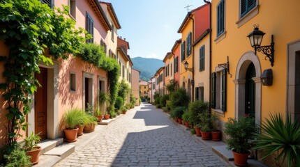 Naklejka premium Colorful Mediterranean Village Street Scene