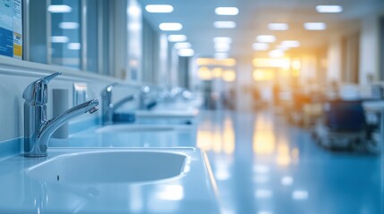 Fototapeta premium Clean Medical Facility with Sink and Bright Lighting