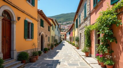 Fototapeta premium Colorful Mediterranean Village Street Scene