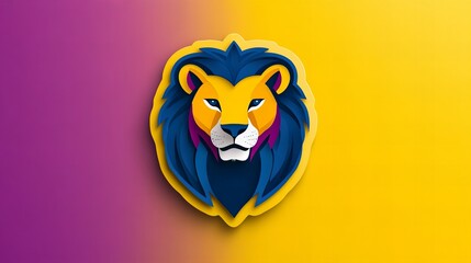 Fototapeta premium Majestic lion portrait in vibrant blue and gold, a striking piece of digital art.