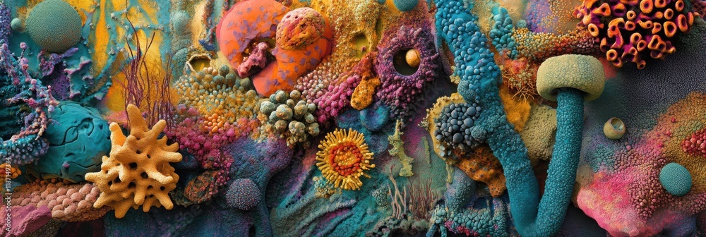 Fototapete Vibrant textures and forms of bacteria showcasing a colorful microscopic world in a creative composition. Generative AI