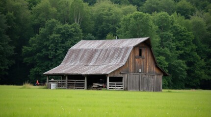 Rustic Wooden Barn in a Green Meadow