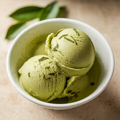 Match green tea ice cream in a bowl