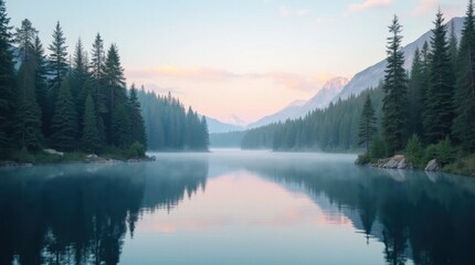 Fototapeta premium Serene Forest Lake Reflection at Dawn