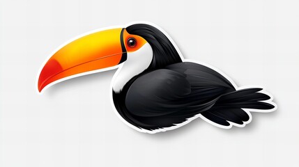 Naklejka premium Vibrant toucan illustration with a large, colorful beak and black feathers. Tropical bird design.