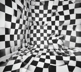 Distorted chequered squares on a white background, artistic distortion, color blocking
