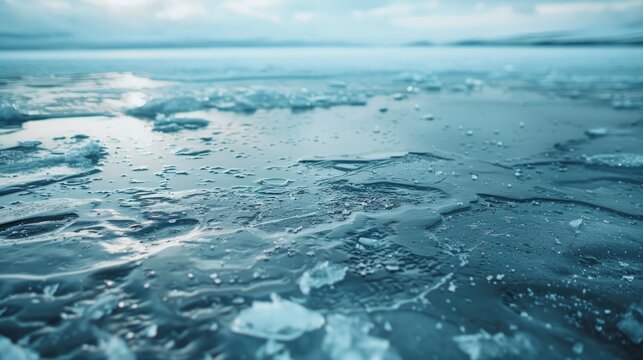 Ice surface with cracks and glints of light. Perfect for backgrounds in winter or nature themes, as well as for cover designs and promotional materials related to cold and ice.