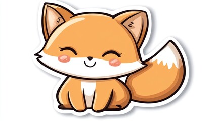 Happy fox cartoon sticker, white background, children's design