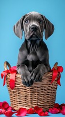 Adorable Puppy in a Flower Basket