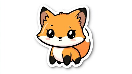 Cute cartoon fox sticker, white background, adorable, kids