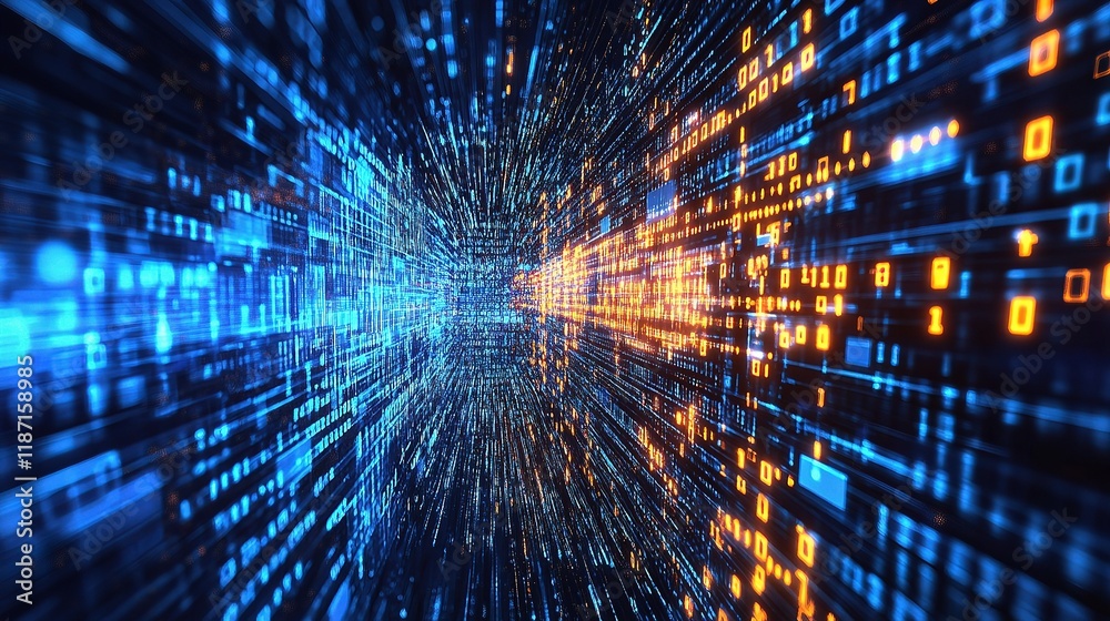 Poster abstract cybersecurity concept with binary code and digital lines