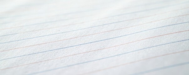Clean white lined notebook paper, close-up view, lined paper, office