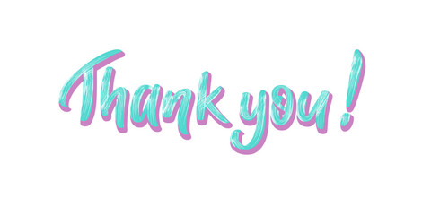 Thank you lettering in 3d style with brush texture. Color letters on white background. Brush hand written calligraphy style