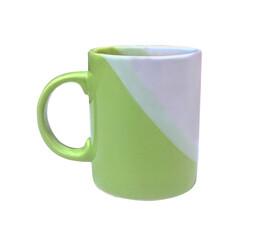 Minimalist ceramic mug with a glossy green and white gradient finish and a round handle. Ideal for kitchenware, cafés, or creative stock use.