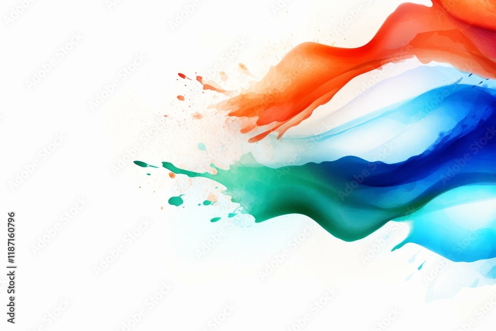 Poster abstract wave design with vibrant colors splashing and swirling on a clean white background, creatin