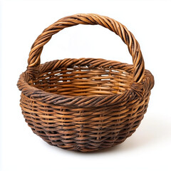 Handmade Basket for Picking Berries Rustic Bast Design Eco-Friendly Woven Basket White Background






