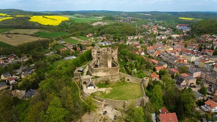 Fototapeta premium Aerial view of Bolkow Castle, Dolnośląskie, Poland.