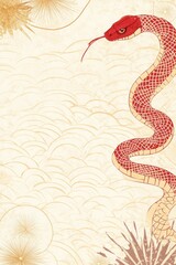 Obraz premium Serene Red Serpent: Elegant Asian-Inspired Art Print