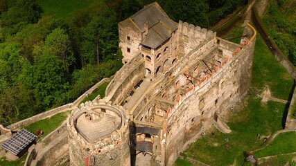 Historic Bolkow Castle from above, Poland.