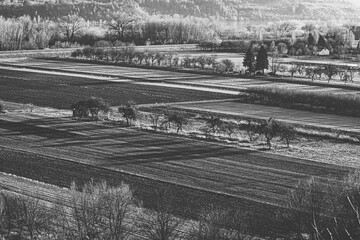Fototapeta premium black and white autumn landscape of the vistula valley