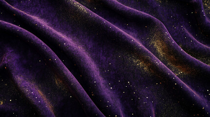 Luxurious purple velvet fabric with golden glitter accents