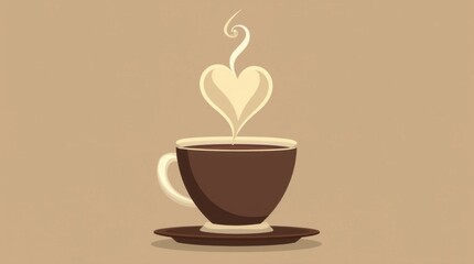 Obraz premium Coffee Cup Icon with Heart-Shaped Steam