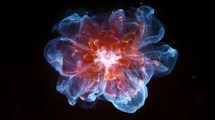 Obraz premium Abstract cosmic nebula with fiery core and glowing blue tendrils against a black background.