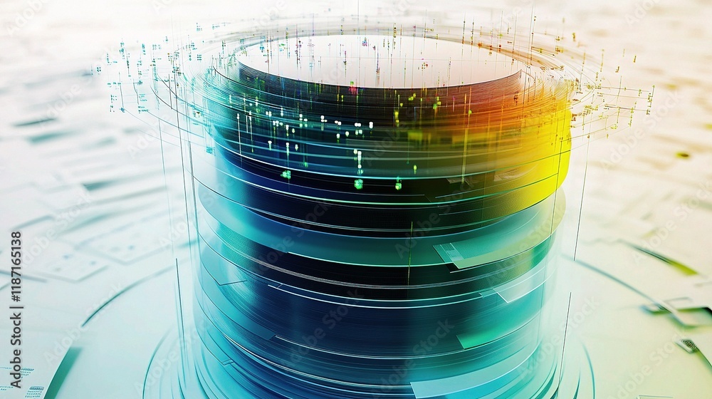 Poster layered data mining process illustrated with colorful lines and scale