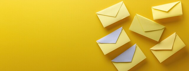 Engaging newsletter layouts in chartreuse with personalized envelope designs