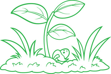 Seed Sprouting into a Tall Plant with Elegant Line Art Leaves