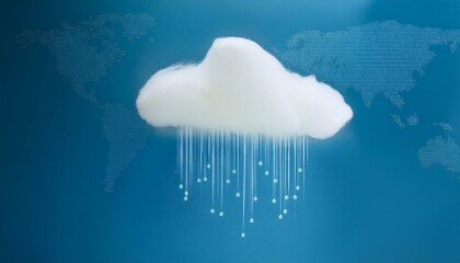 An abstract representation of people exchanging information through small dots that connect in a cloud-like flow.