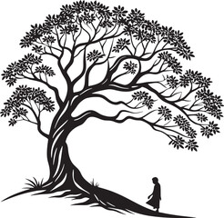 Silhouette of a tree and man walk under tree