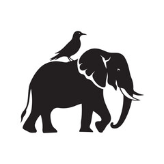 Elephant and bird on its back silhouette vector illustration black color design and solid white background