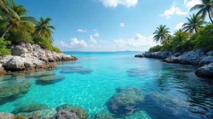 Fototapeta premium Tranquil Island Cove with Vibrant Coral Reef