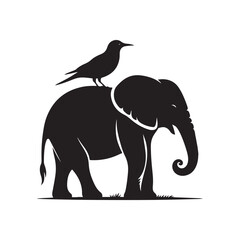 Elephant and bird on its back silhouette vector illustration black color design and solid white background