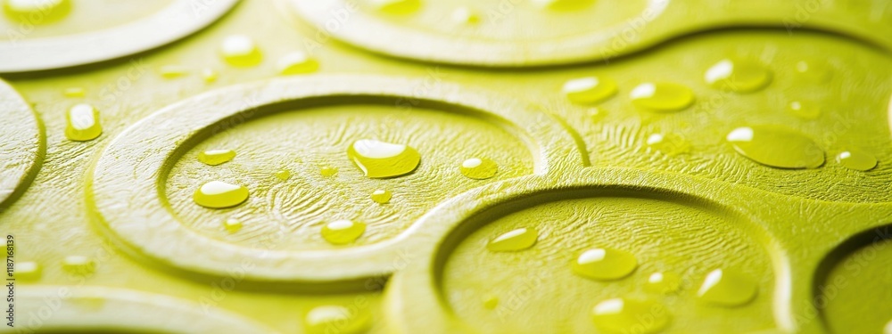 Wall mural textured chartreuse surface with droplets creating an embossed design