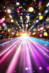 Fototapeta premium Spectrum of Speed, Abstract Colorful Light Trails With Bokeh Lights, For Futuristic Concept