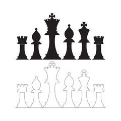 Chess pieces silhouettes black and white