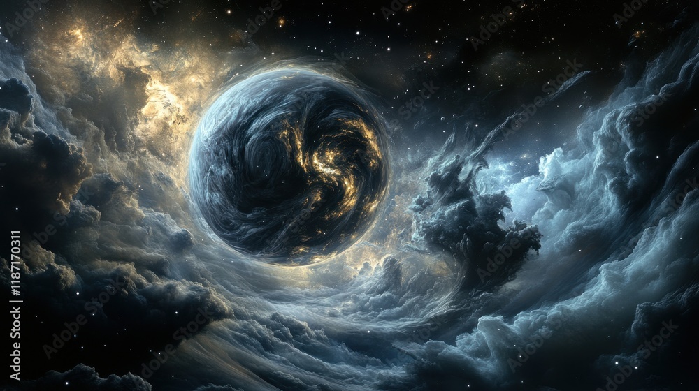 Canvas Prints cosmic wonder a celestial sphere enveloped in swirling nebula clouds a breathtaking digital art of t