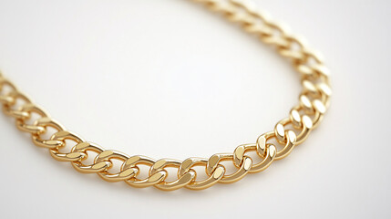 Obraz premium Shiny gold chain with polished interlocking links displayed on a clean white background for a luxurious and elegant design 